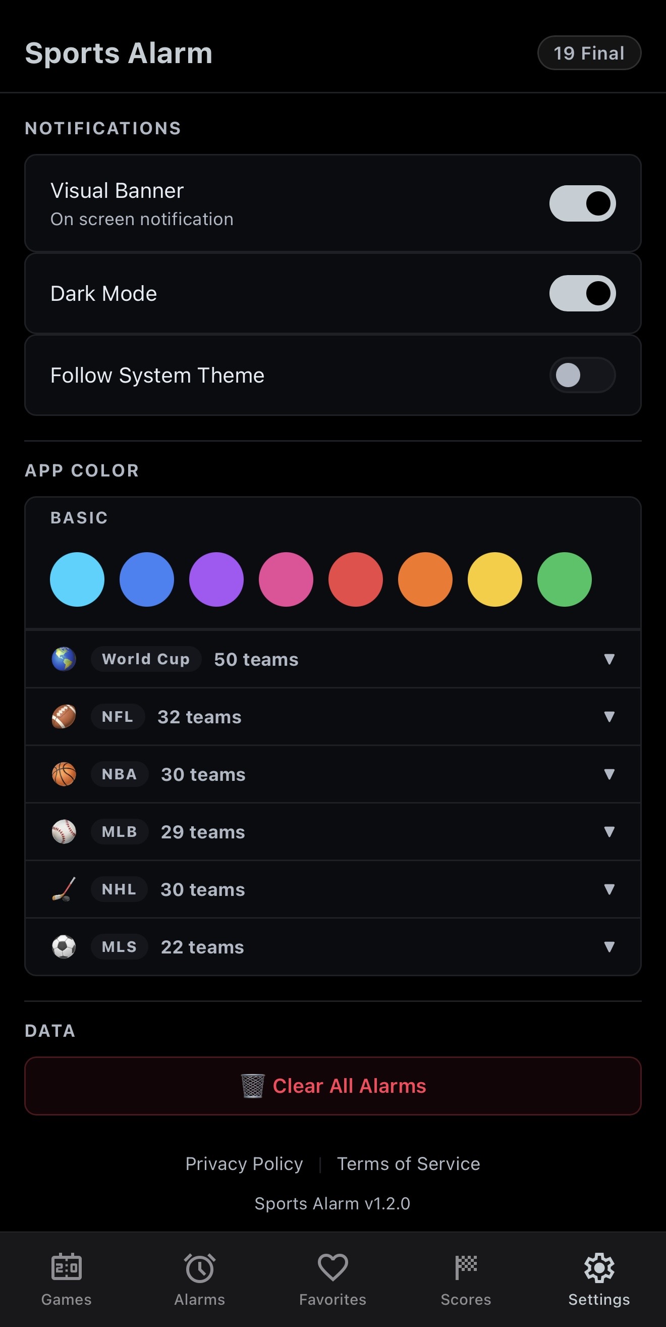 Settings screen