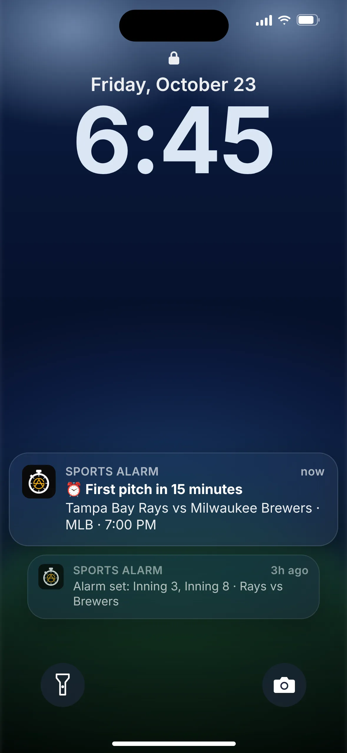 Sports Alarm lock screen alert: First pitch in 15 minutes, Tampa Bay Rays vs Milwaukee Brewers